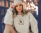 Embroidered Cute Ghost Reading Fall Sweatshirt - Bookish Halloween Crewneck Embroidered Sweatshirt for Bookworms, Book Lover Holiday Gift ideas